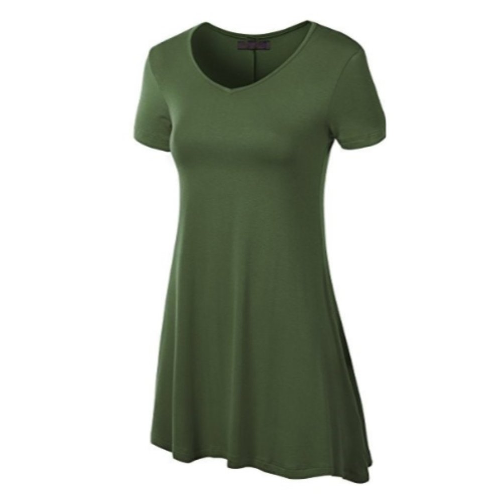 Tunic Top - Short Sleeve Olive Green